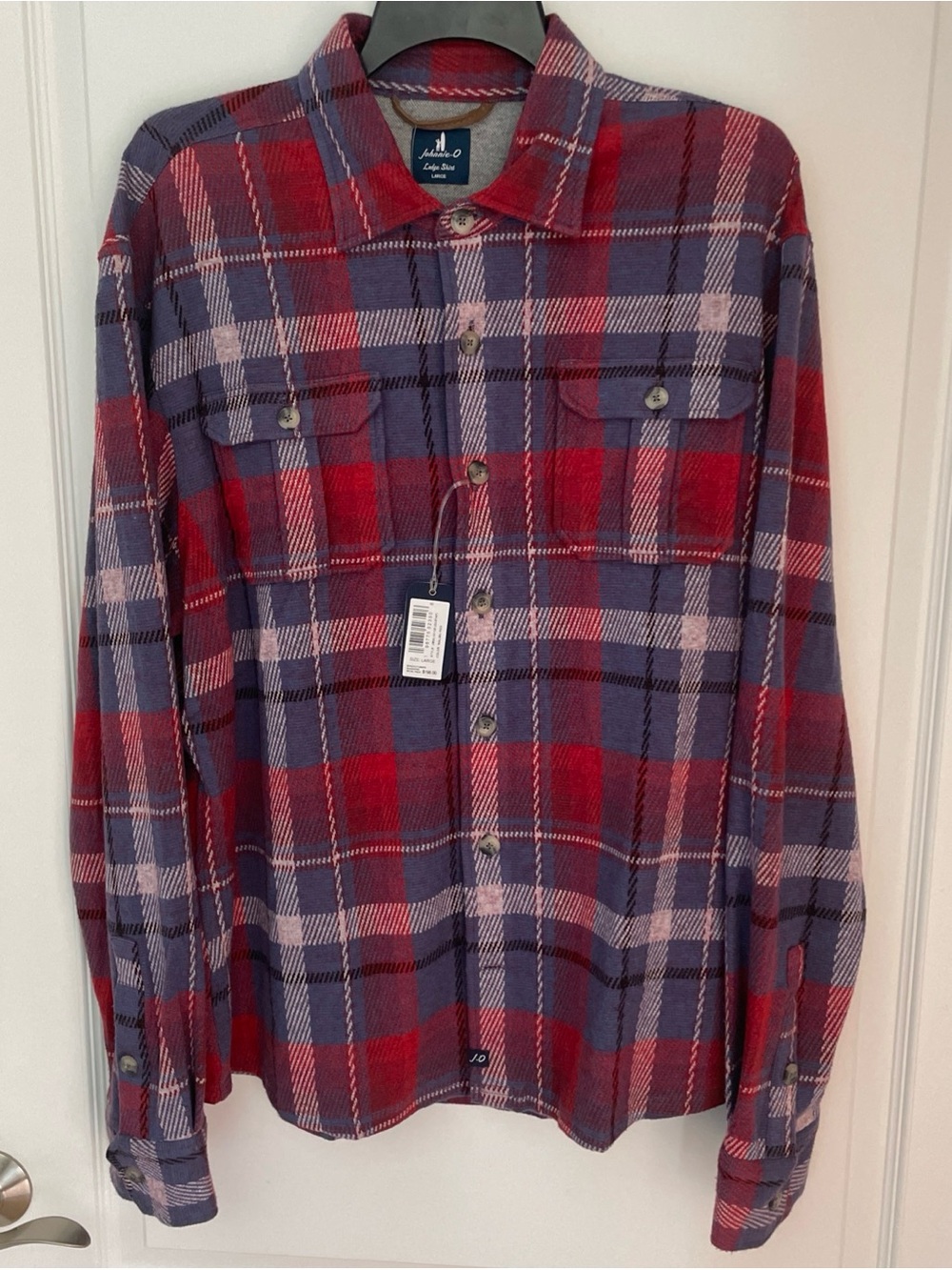 johnnie-O Gustaf Lodge Flannel Shirt Mens Large L Top In Malibu Red NWT $198